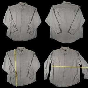 Van Heusen Mens Gray Suede Feel 100% Polyester Button Down Long Sleeve Size L